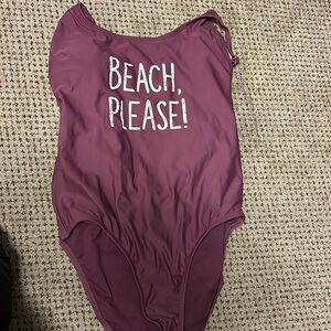 One piece “beach please” bathing suit. Maroon. Size M